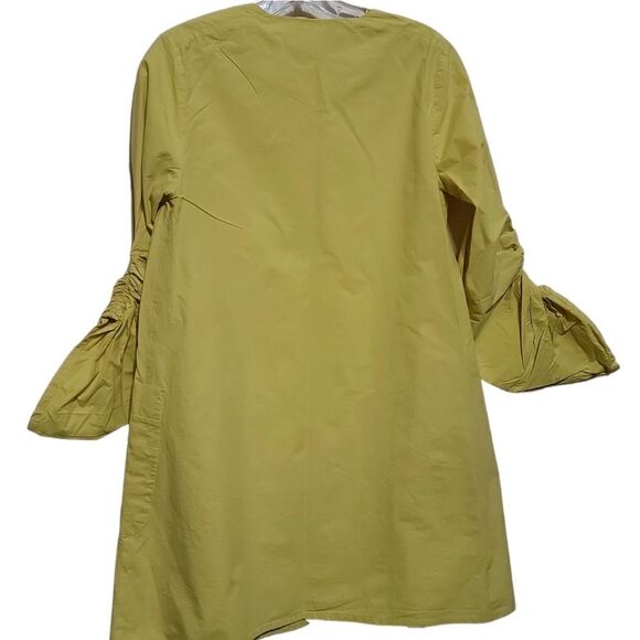 Zara Yellow Tunic Dress Shirt With Ruched Sleeves & Pockets Women's Size Small - Picture 6 of 9
